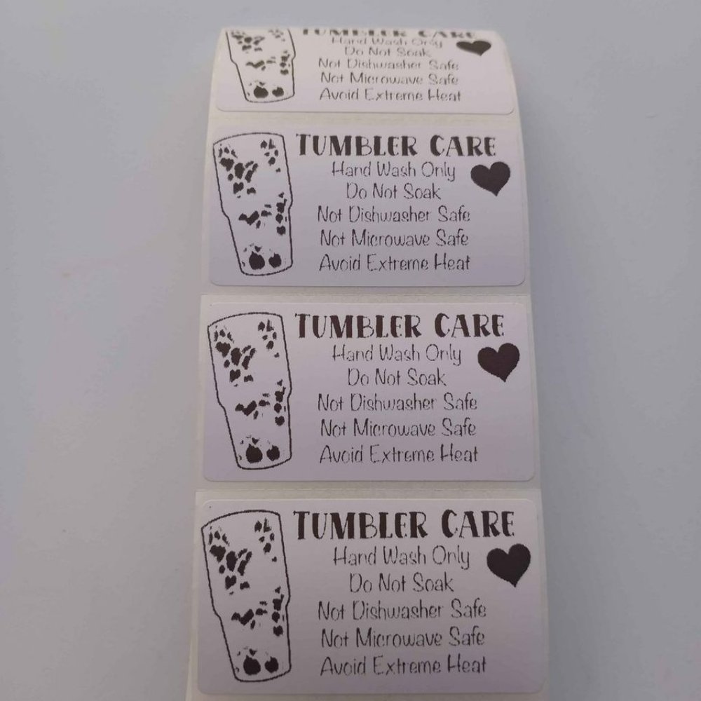 💙100 Tumbler Care- Thermal Label Stickers 2.25"x1.25"💙